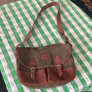 G.H. Bass heavy duty leather and suede satchel woven twill strap